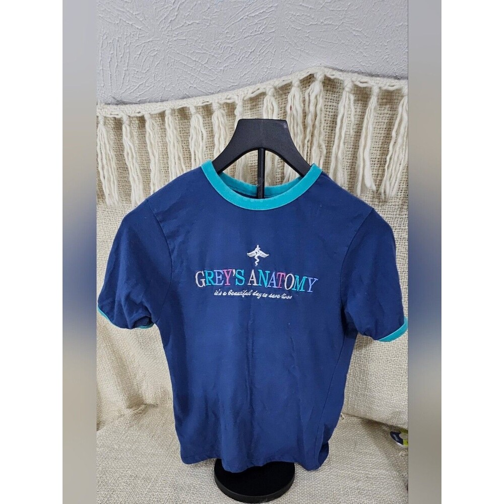 Grey's Anatomy Size S Navy Ringer Tee with Teal Trim